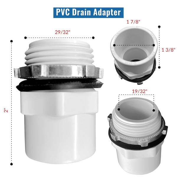 1 In PVC Drainhose Adapter For All American Built Pro Drain Pans